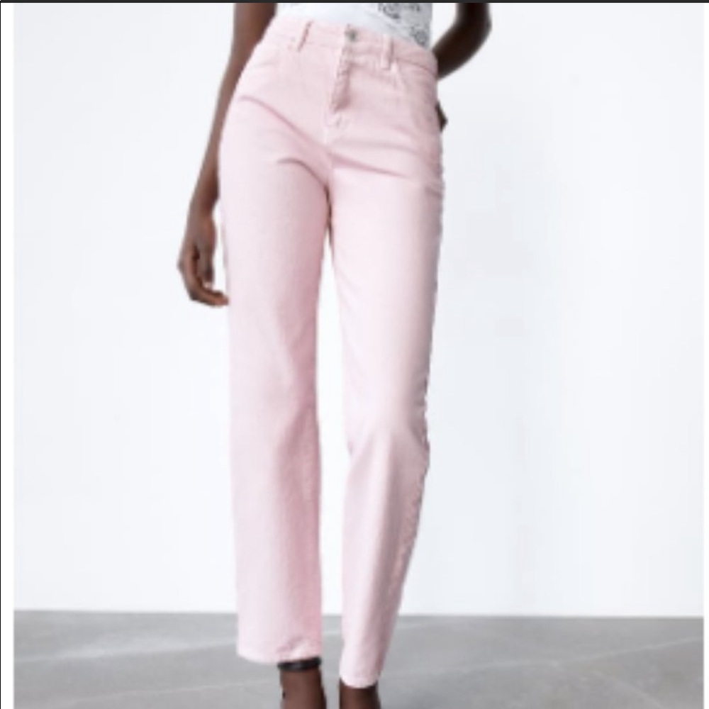 Zara TRF Light Pink/Purple High Rise Straight Leg Jeans